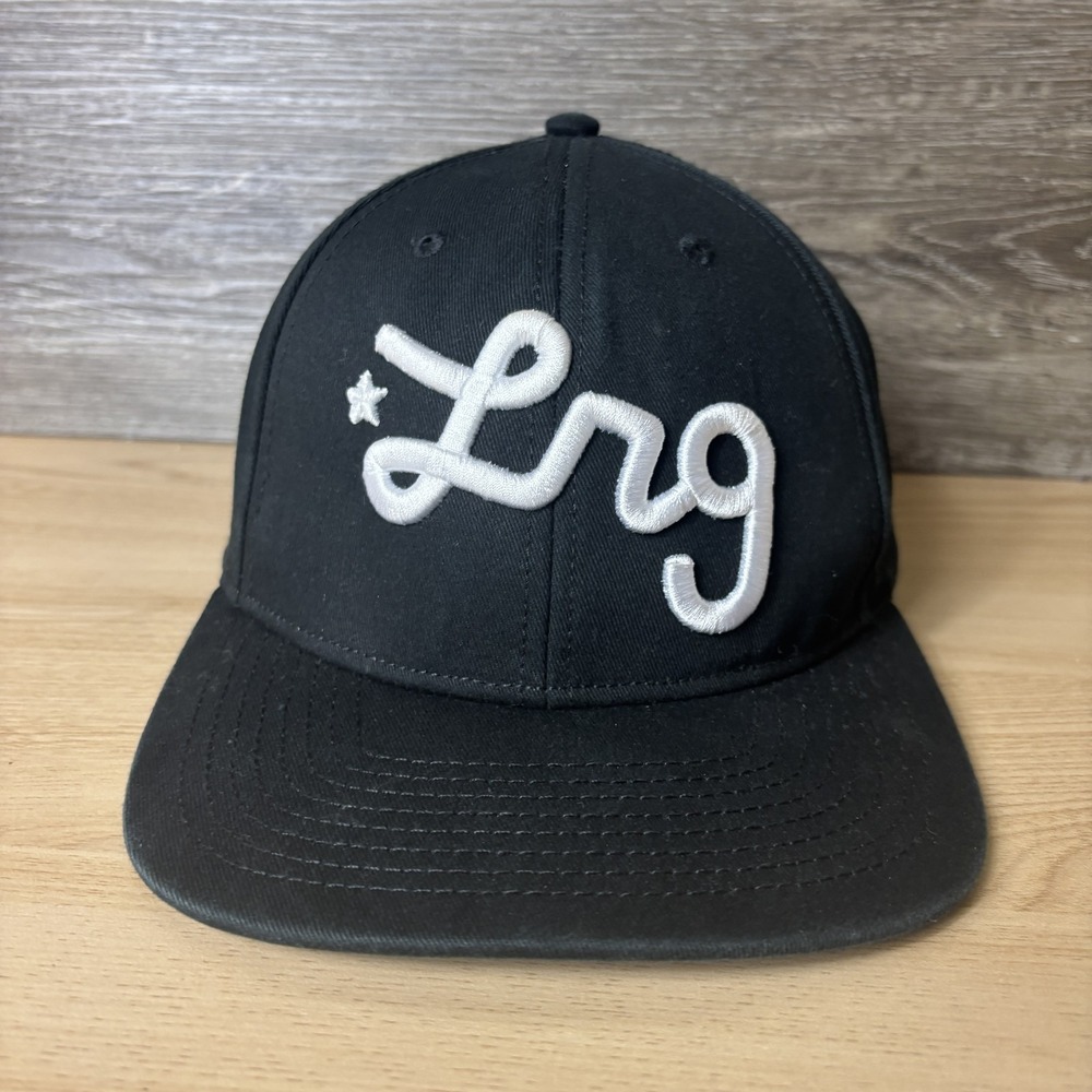 LRG Hat Cap Snap Back Black White Embroidered Raised Logo Lifted Research Mens